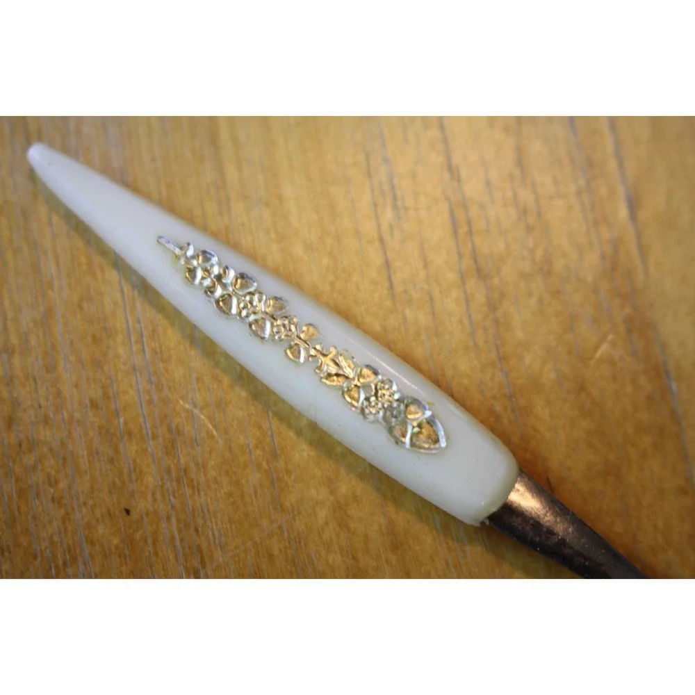 12 Little Cocktail Forks Mini Stainless Steel MCM Gold Embellished Handles